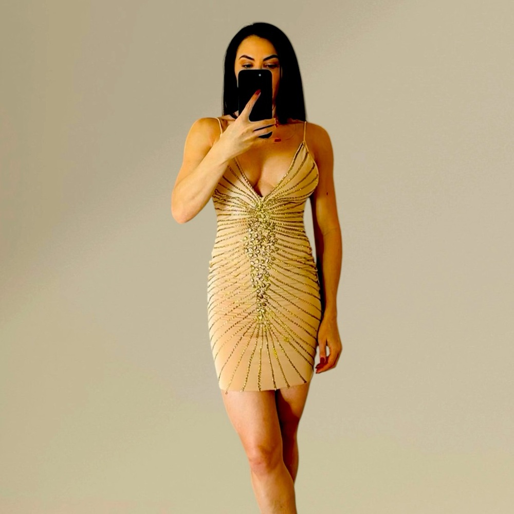 Stunning Gold Saquin Mini Dress